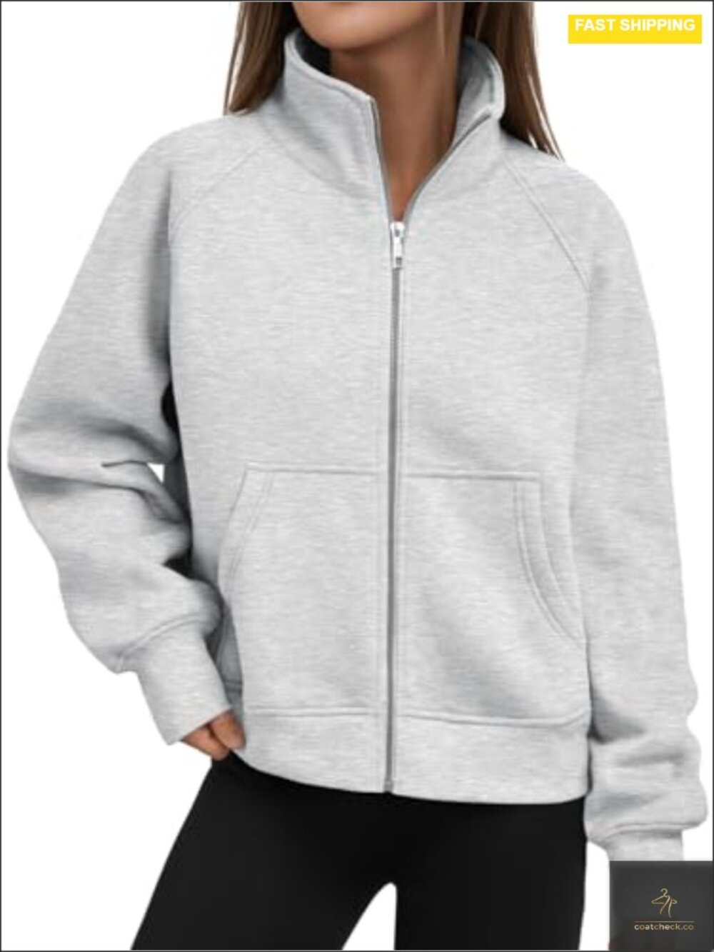 Women's Cropped Zip Up Y2K Fleece Hoodie No Hood Stand Collar Long Sleeve Fall